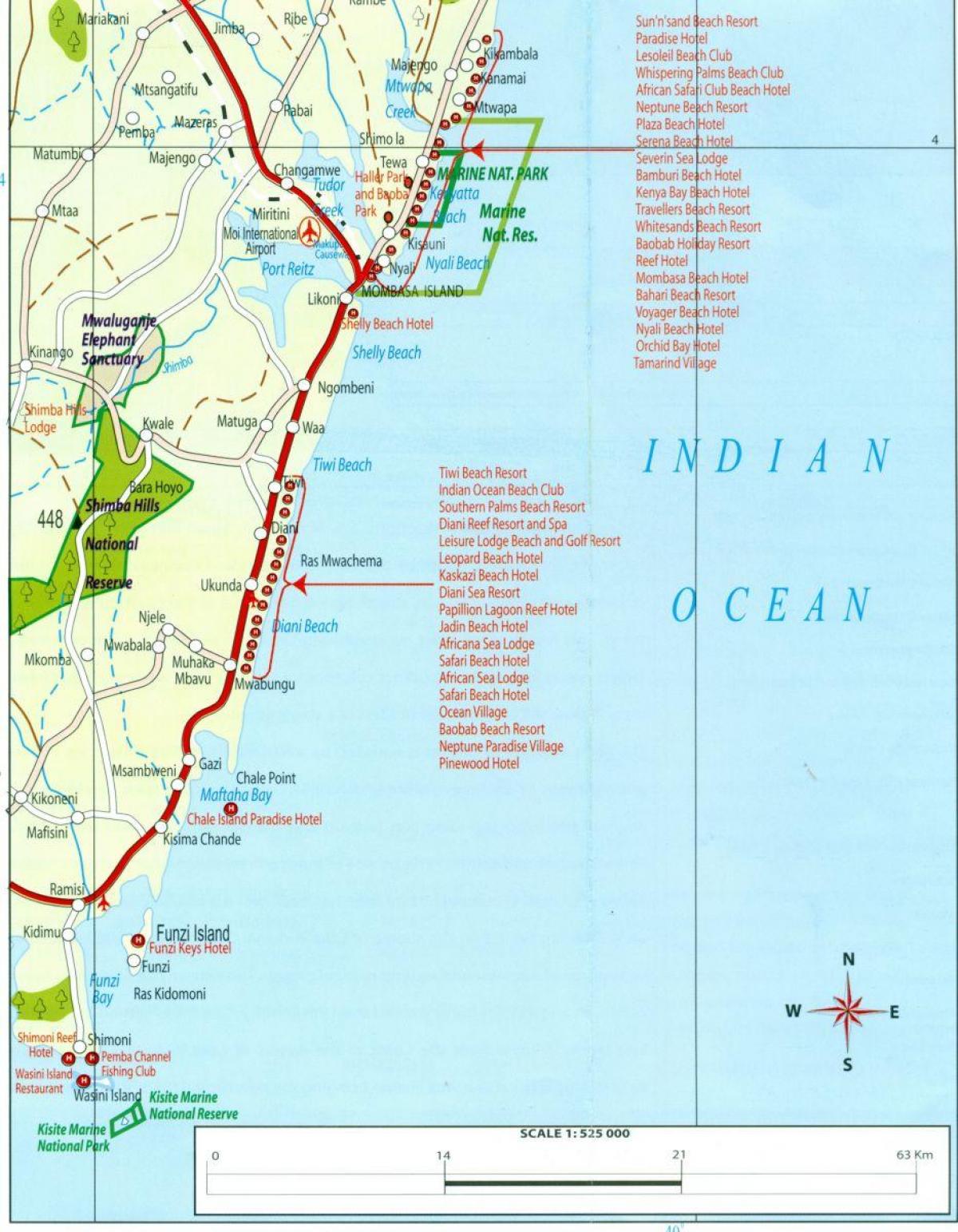 মানচিত্র কেনিয়ার উপকূলে