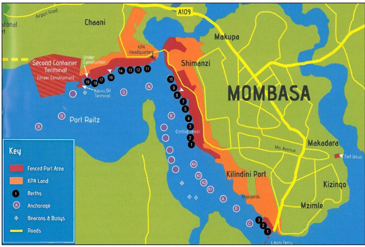 মানচিত্র এর mombasa, কেনিয়া