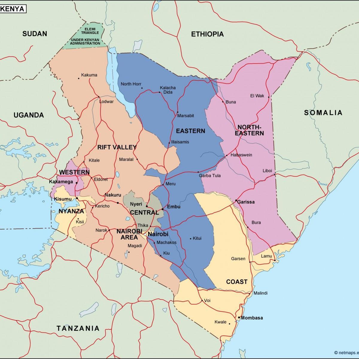 মানচিত্র রাজনৈতিক মানচিত্র, কেনিয়া